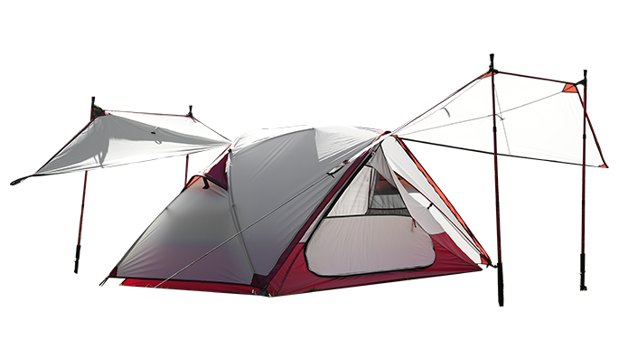 Magaan na hiking tent na may mga awning sa harap at likod