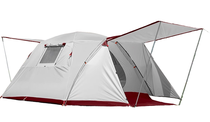 4 na taong camping tent na may isang silid at isang living area